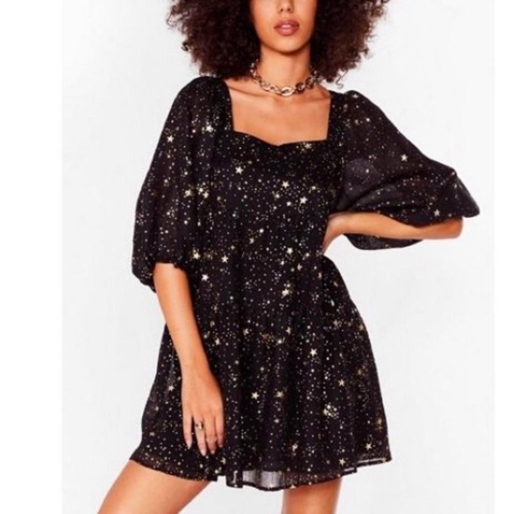 Nasty Gal Black and Gold Starry Mini Dress
